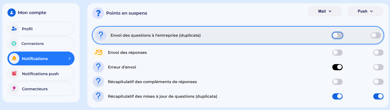 Préférences de notification